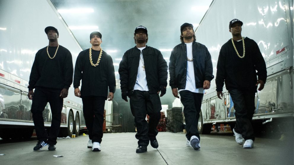 PHOTO: Aldis Hodge, Neil Brown Jr., Jason Mitchell, O'Shea Jackson Jr. and Corey Hawkins play N.W.A. in "Straight Outta Compton." 