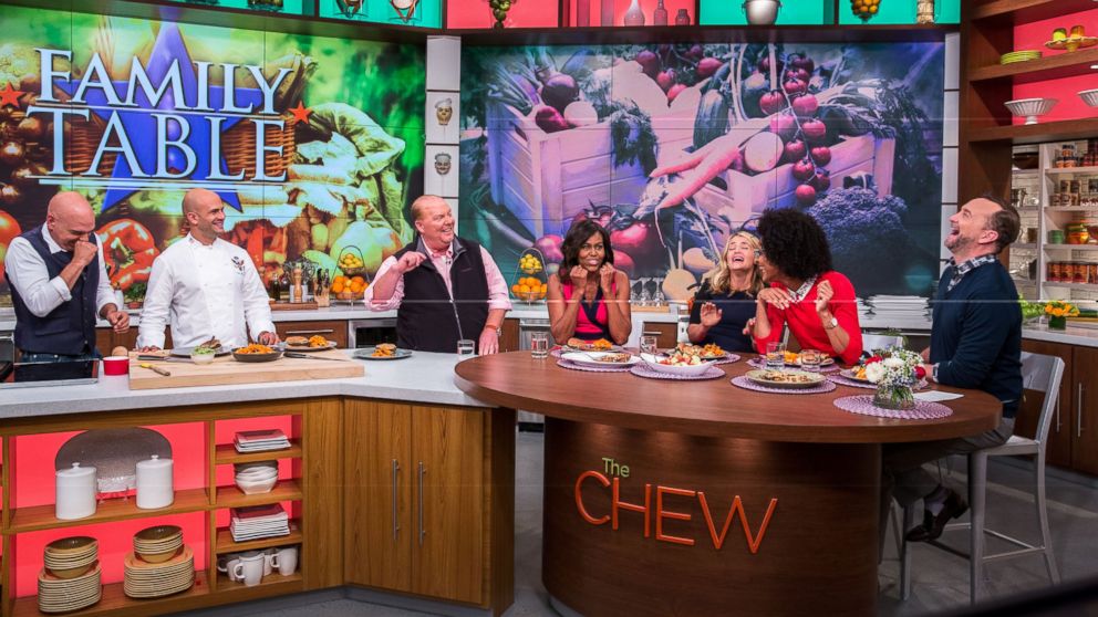 First Lady Michelle Obama tapes four segments of "The Chew" at the Chew Studio in New York City, Sept. 23, 2014.