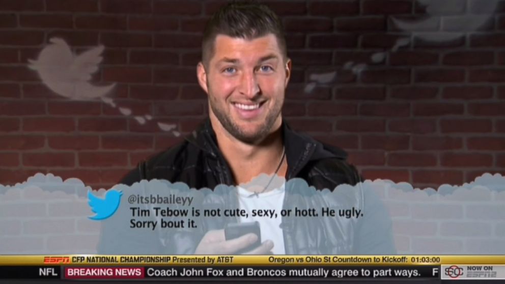 Tim Tebow reads a mean Tweet that someone wrote about him.