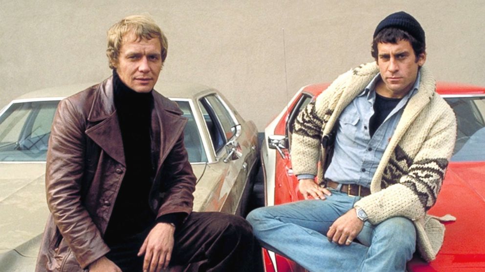 David Soul (left) as the intellectual Kenneth 'Hutch' Hutchinson and Paul Michael Glaser as the streetwise David Starsky are two Southern California plainclothes detectives who tear around the streets of 'Bay City' fighting crime in Starsky's two-door red Ford Torino, Sept. 3, 1975.