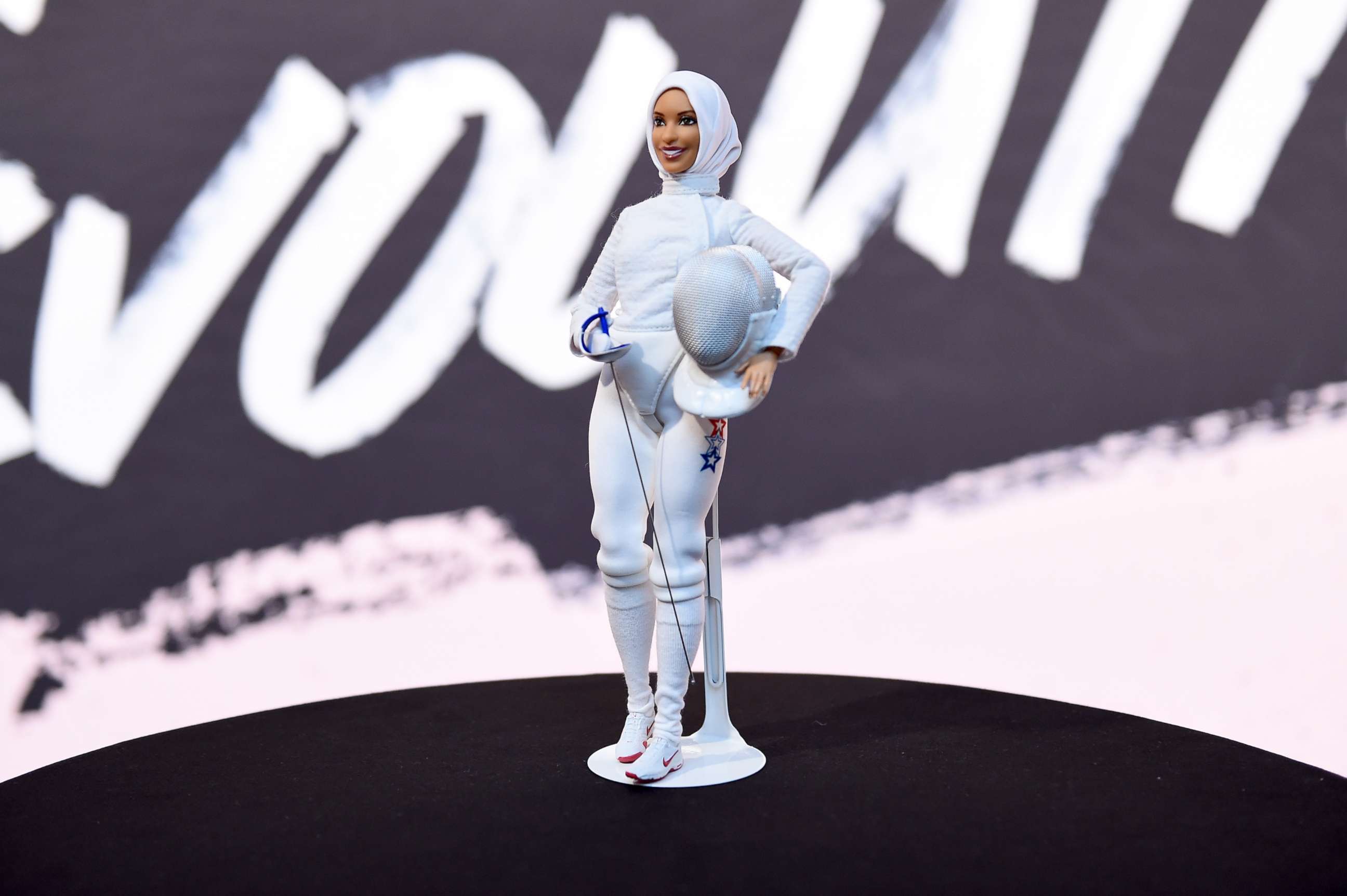 PHOTO: A view of the Ibtihaj Muhammad barbie on display during Glamour Celebrates 2017 Women Of The Year Live Summit at Brooklyn Museum, Nov. 13, 2017, in New York City. 