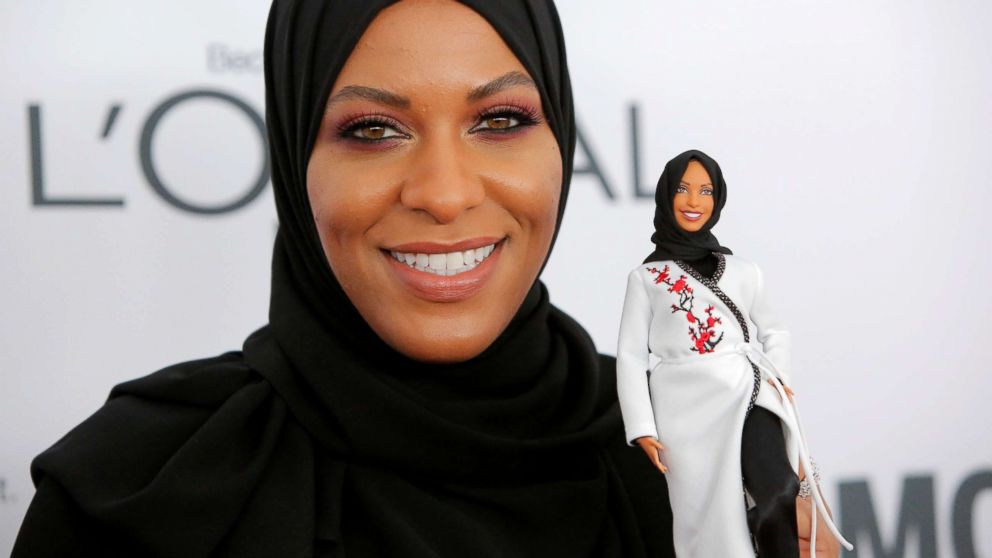 PHOTO: Olympic fencer Ibtihaj Muhammad holds a Barbie doll made in her likeness as she attends the 2017 Glamour Women of the Year Awards at the Kings Theater in Brooklyn, New York, Nov. 13, 2017. 