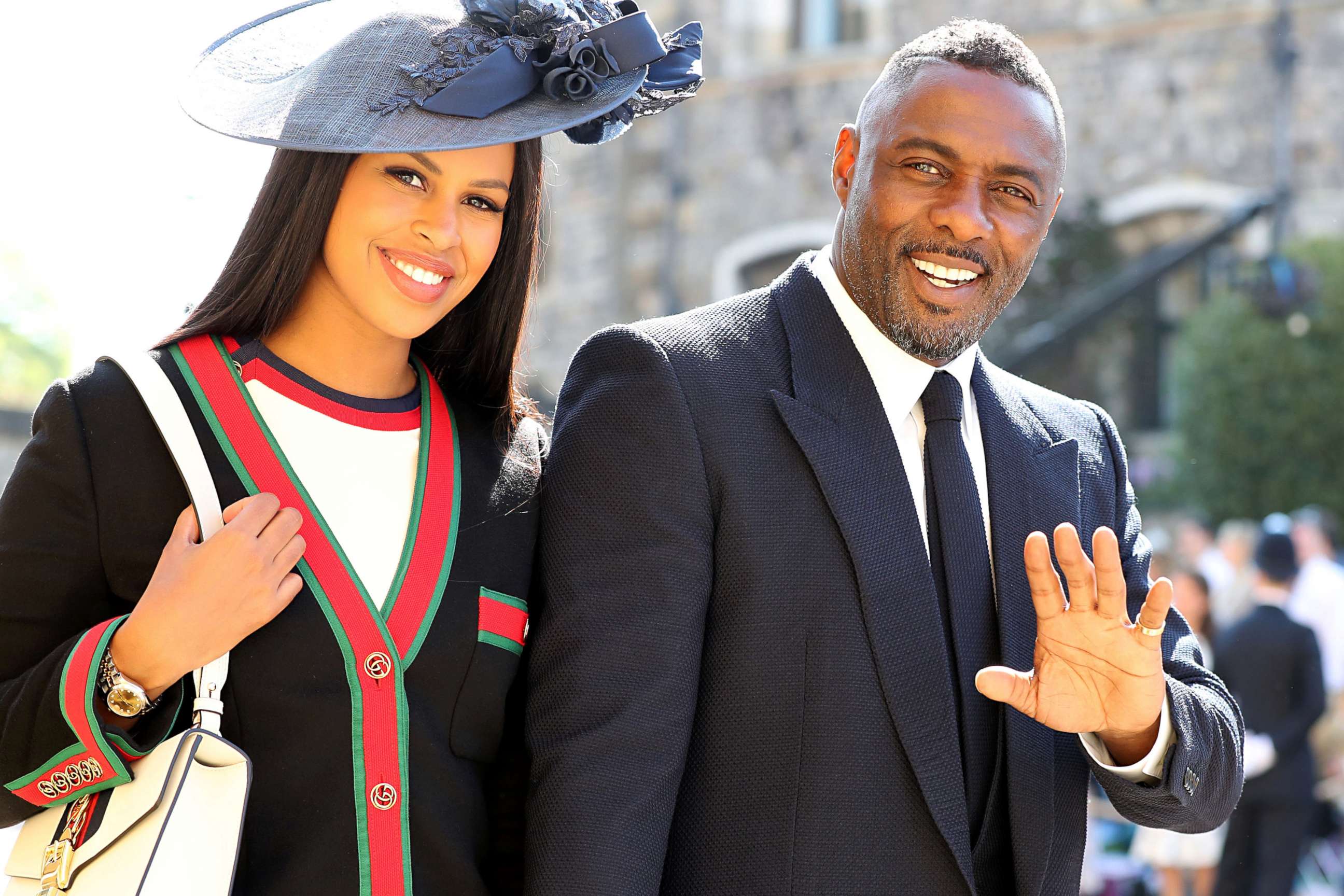 PHOTO: Idris Elba and Sabrina Dhowre arrive at St George's Chapel at Windsor Castle for the wedding of Meghan Markle and Prince Harry in London, May 19, 2018. 