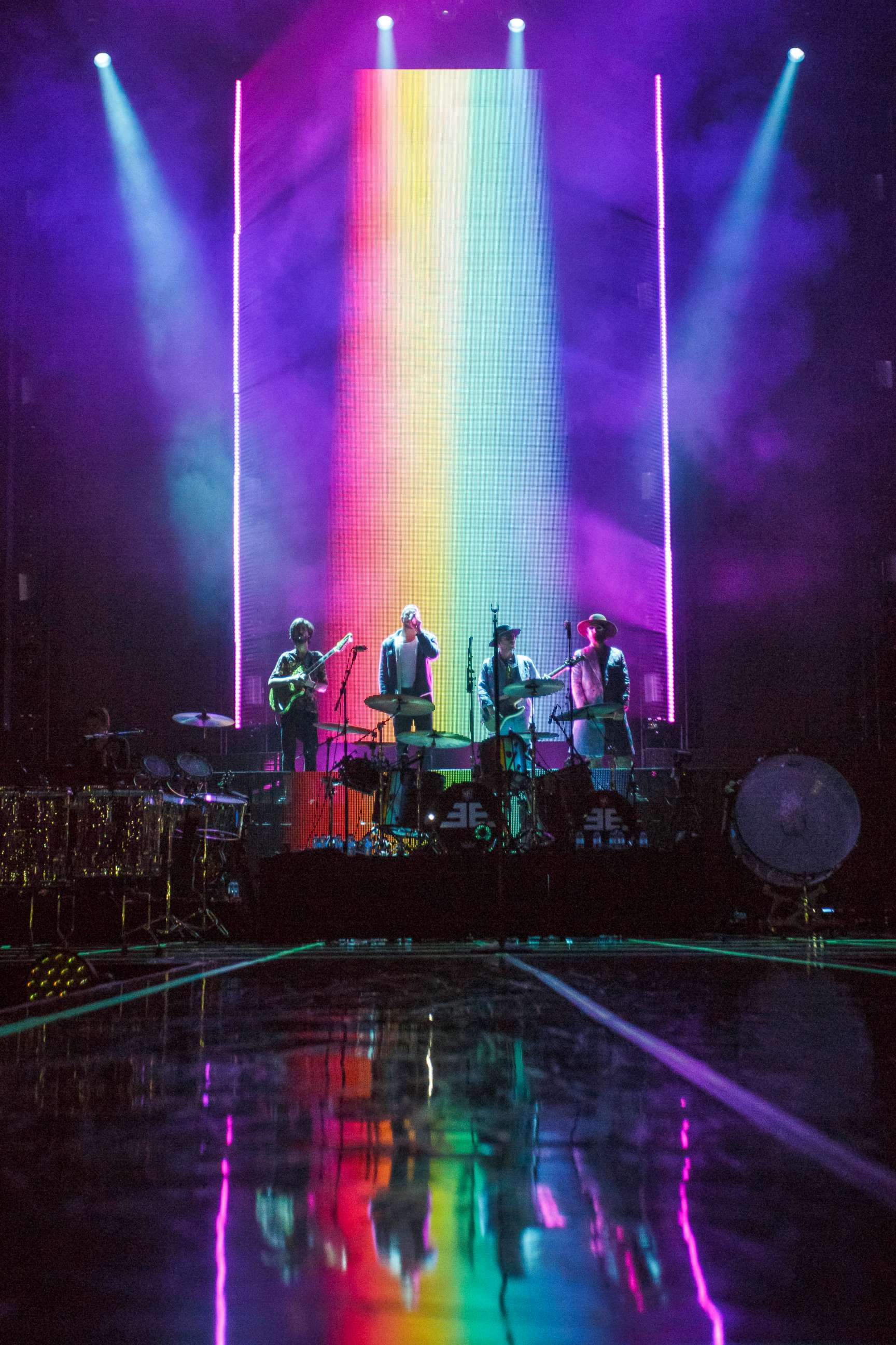 PHOTO: Imagine Dragons perform in concert at Palau Sant Jordi, April 6, 2018, in Barcelona, Spain.