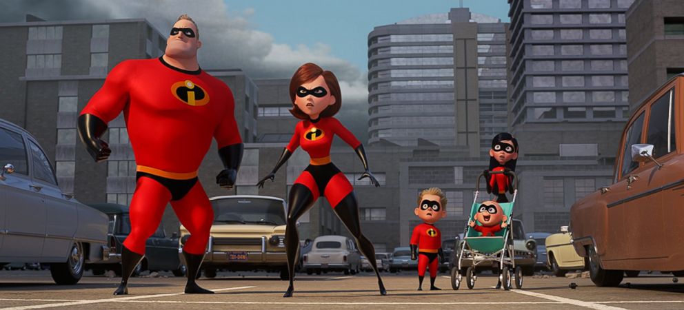 PHOTO: Holly Hunter, Craig T. Nelson, Sarah Vowell, and Huck Milner appear in "Incredibles 2."