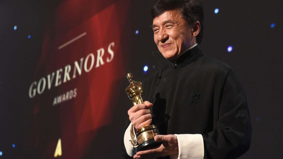 PHOTO: Honoree Jackie Chan poses with his Honorary Oscar Award during the 8th Annual Governors Awards hosted by the Academy of Motion Picture Arts and Sciences at the Hollywood & Highland Center in Hollywood, Calif., on Nov. 12, 2016.