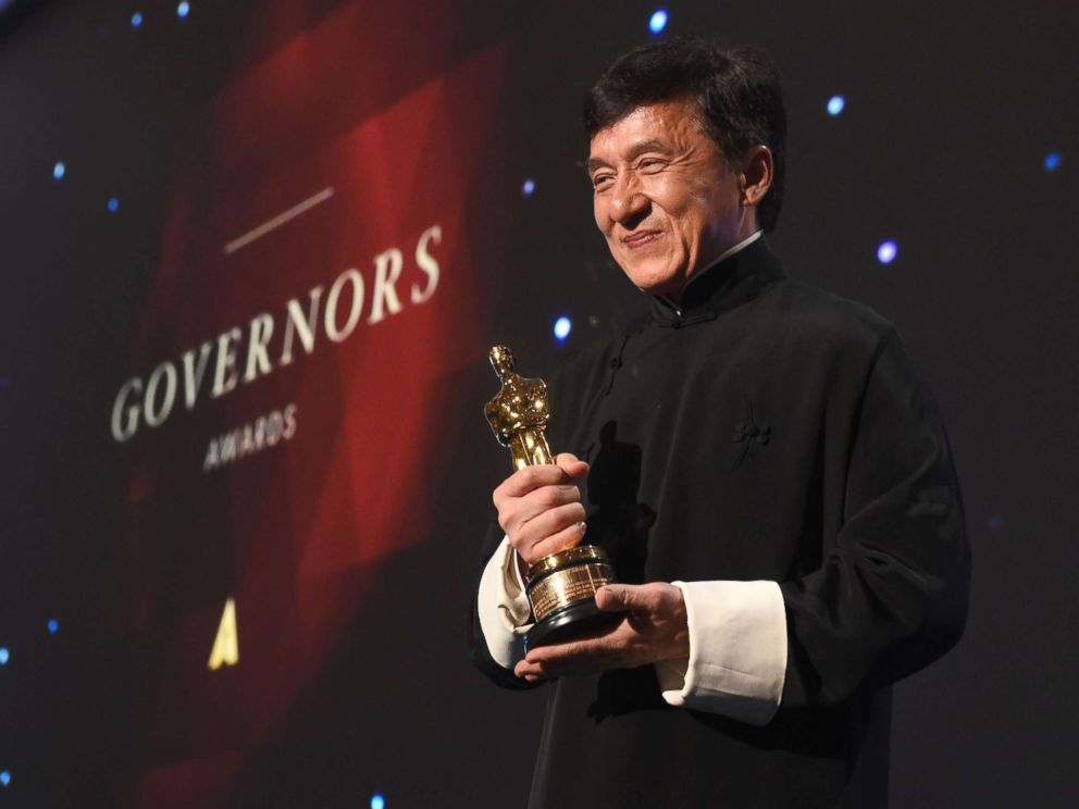 PHOTO: Honoree Jackie Chan poses with his Honorary Oscar Award during the 8th Annual Governors Awards hosted by the Academy of Motion Picture Arts and Sciences at the Hollywood & Highland Center in Hollywood, Calif., on Nov. 12, 2016.