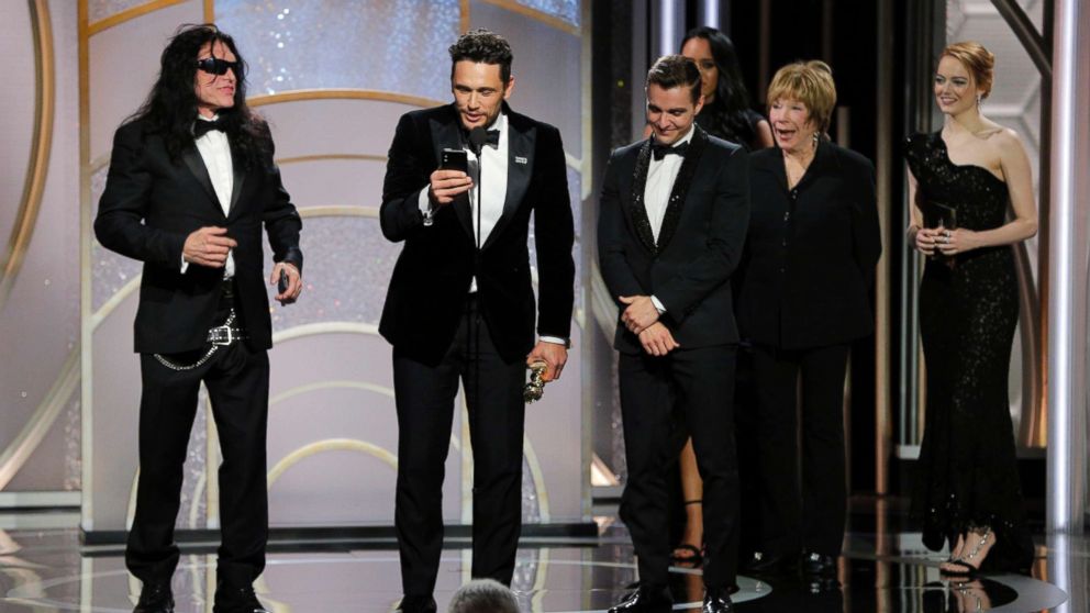 PHOTO: James Franco accepts his Golden Globe for his role in "The Disaster Artist" on stage at the 75th annual Golden Globe Awards at the Beverly Hills Hotel, Jan. 7, 2018, in Beverly Hills, Calif.