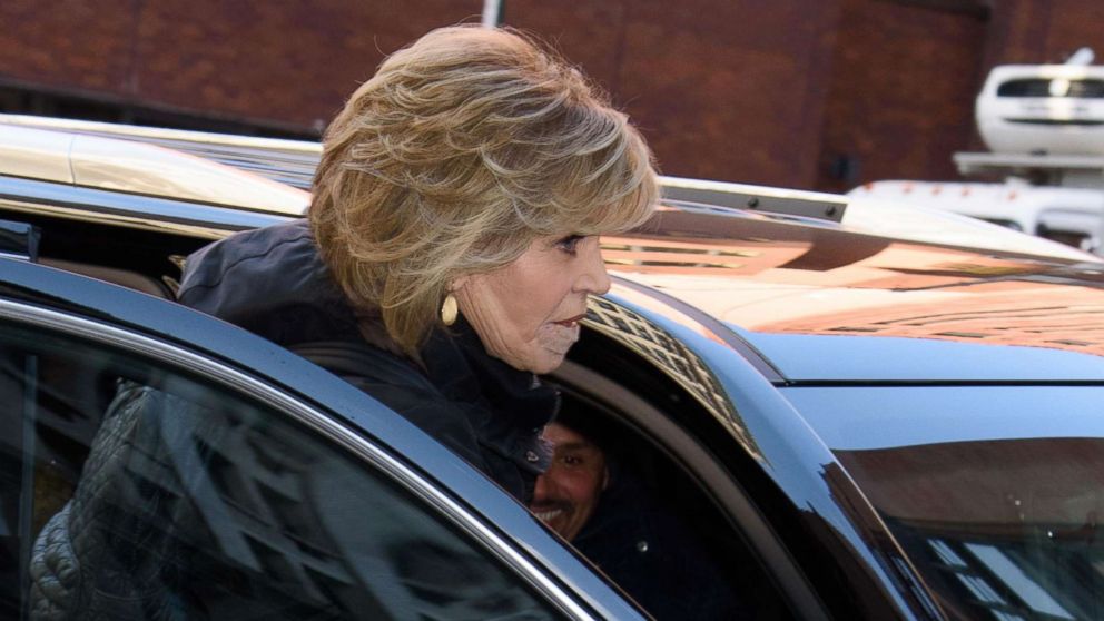PHOTO: Actress Jane Fonda was seen with a bandage on her chin, getting into her car in Manhattan, Jan. 15, 2018. 