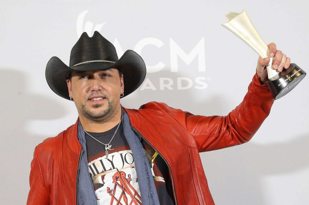 PHOTO: Jason Aldean poses inside the press room at the 52nd Academy of Country Music Awards held at T-Mobile Arena, in this file photo dated April 2, 2017, in Las Vegas.