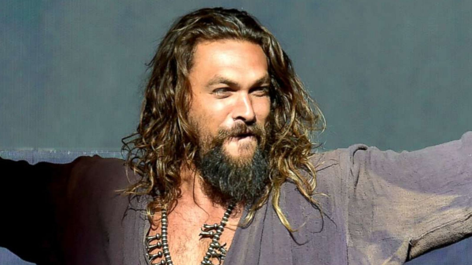 PHOTO: Jason Momoa speaks onstage at the Warner Bros. theatrical panel during Comic-Con International 2018 at San Diego Convention Center, July 21, 2018, in San Diego.