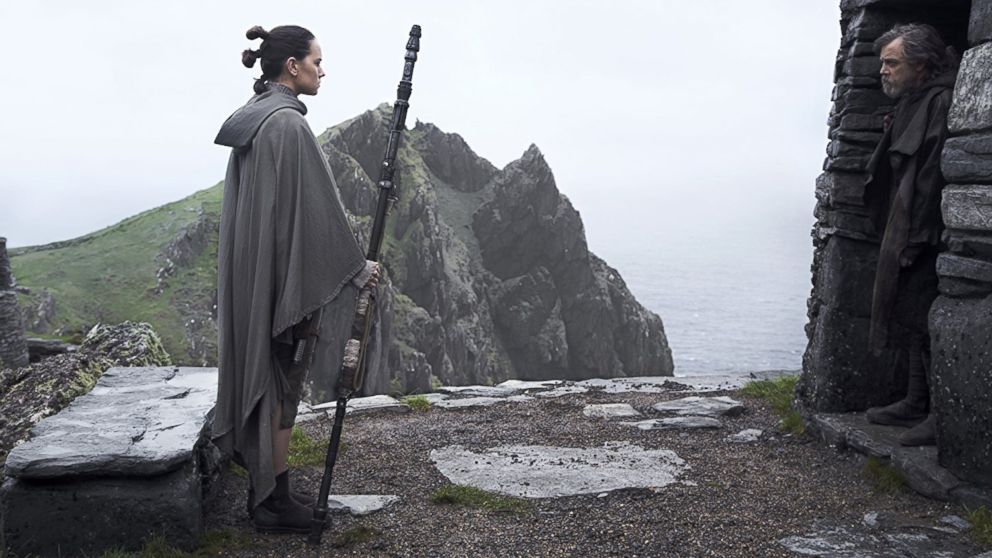Daisy Ridley and Mark Hamill in Star Wars: The Last Jedi, 2017.