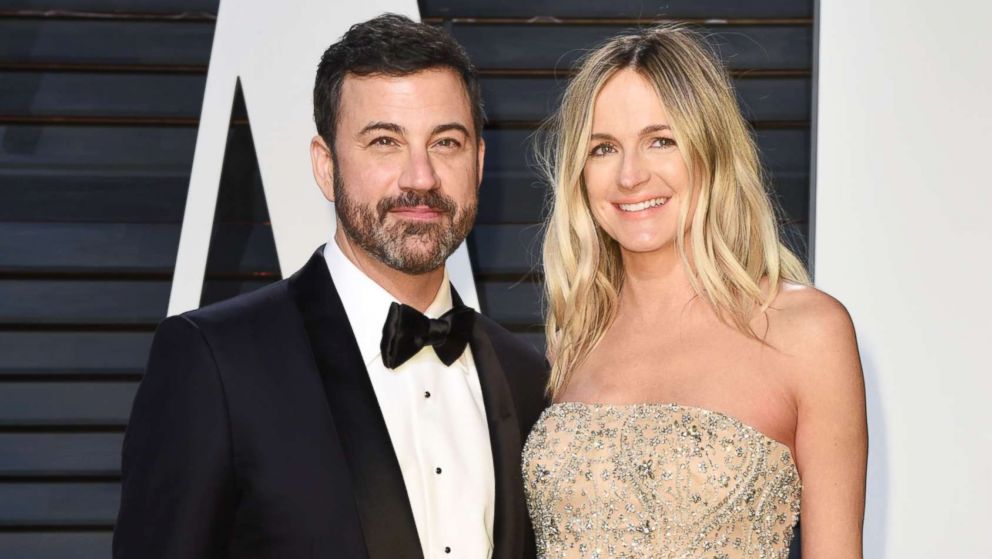Television host Jimmy Kimmel and Molly McNearney attend the 2017 Vanity Fair Oscar Party hosted by Graydon Carter at Wallis Annenberg Center for the Performing Arts, Feb. 26, 2017, in Beverly Hills, Calif.