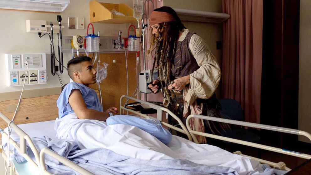 PHOTO: Patients at BC Children’s Hospital were delighted by a visit with actor Johnny Depp, dressed as his character Captain Jack Sparrow, Aug. 15, 2017, in Vancouver, British Columbia.
