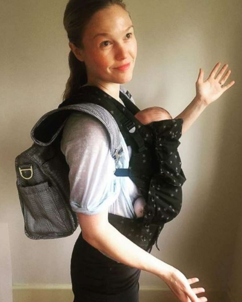 PHOTO: Julia Stiles posted this photo to her Instagram account with the caption, "I haven't worn a back pack since middle school. Now I have a front pack."