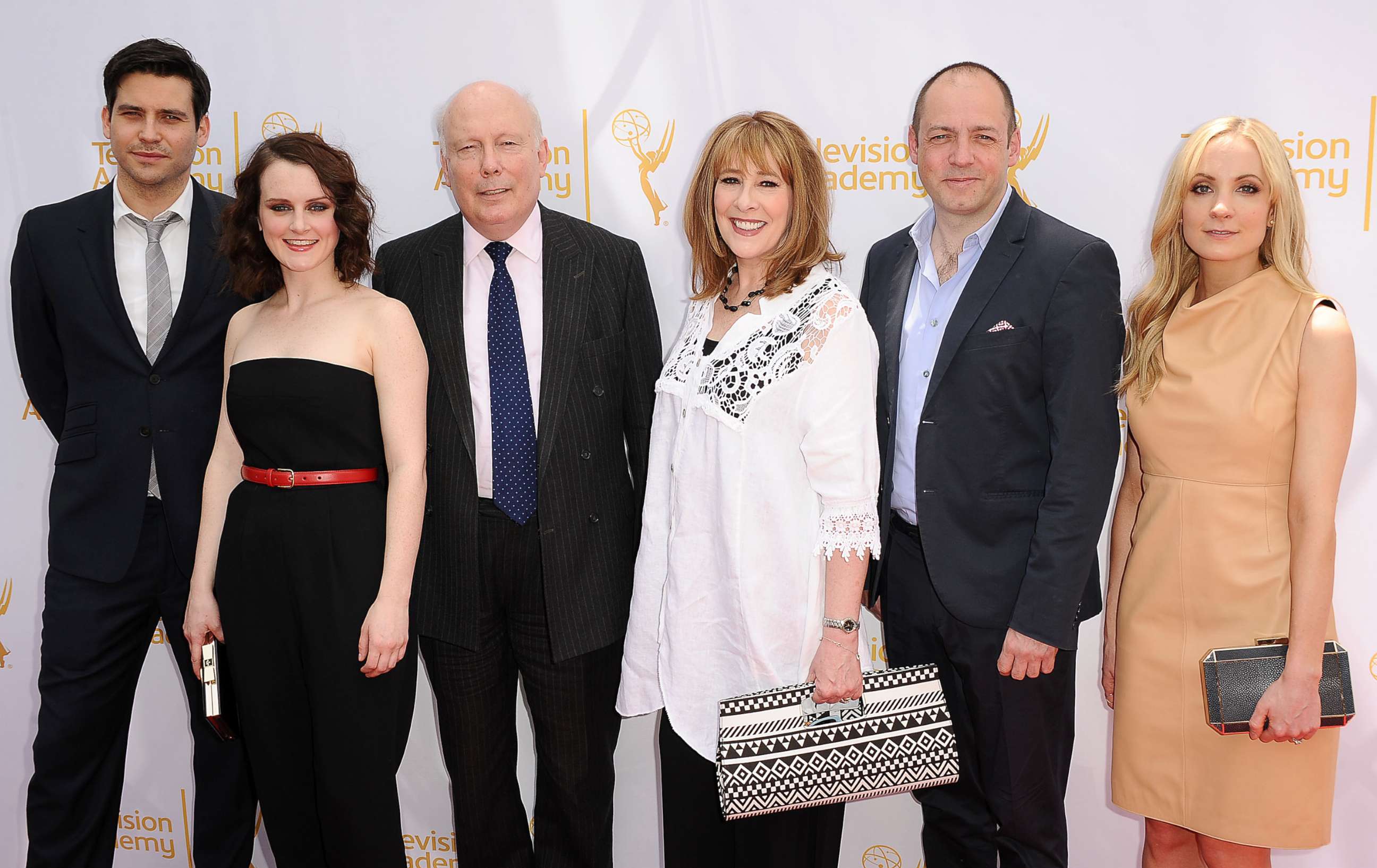 PHOTO: Rob James-Collier, Sophie McShera, Julian Fellowes, Phyllis Logan, Gareth Neame and Joanne Froggatt attend a "Downton Abbey" event at Paramount Studios on May 3, 2014 in Hollywood, Calif.