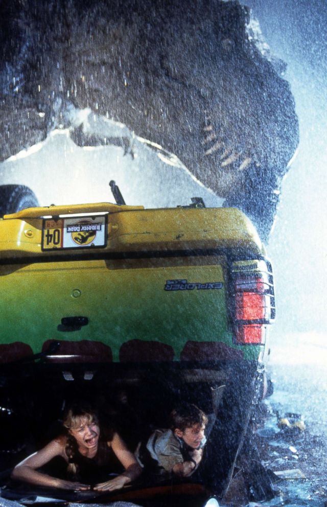 PHOTO: Ariana Richards and Joseph Mazzello are trapped in a truck in a scene from the film 'Jurassic Park', 1993.