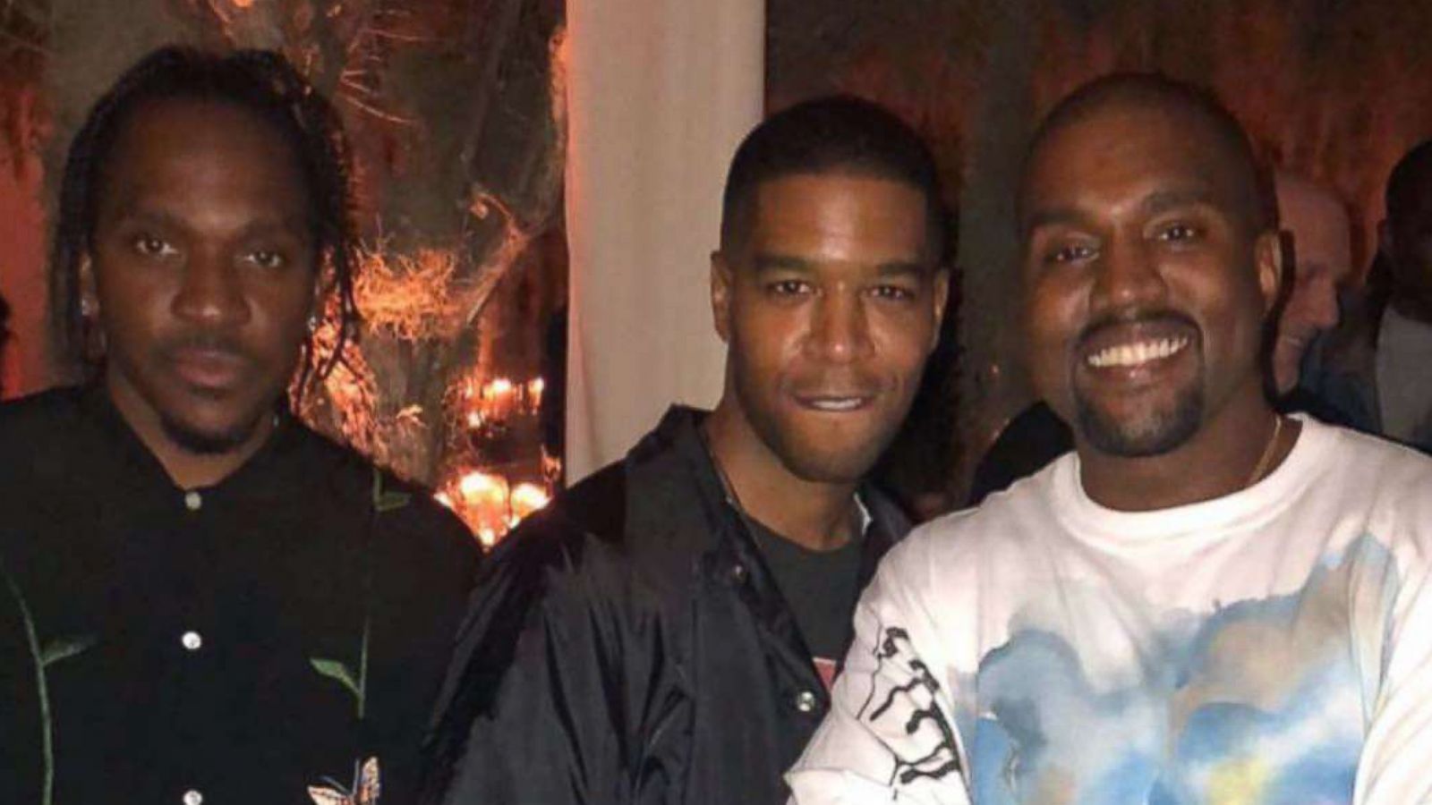 PHOTO: Rapper Pusha T shared a photo of himself, Kid Cudi with Kanye West at West's 41st birthday party on June 10, 2018.