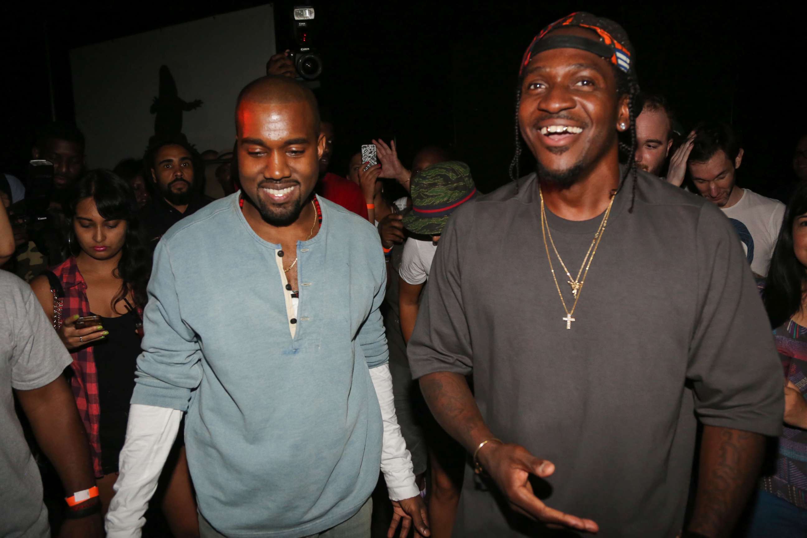 PHOTO: Kanye West and Pusha T attend the 'MNIMN' listening event at Industria Superstudio on Sept. 11, 2013 in New York.