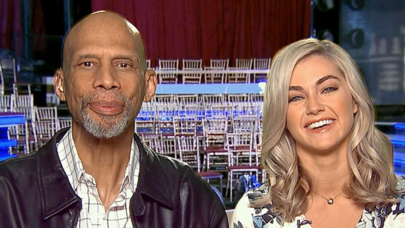 PHOTO: Kareem Abdul-Jabbar and his dance partner Lindsey Arnold talk to "GMA" after being eliminated.