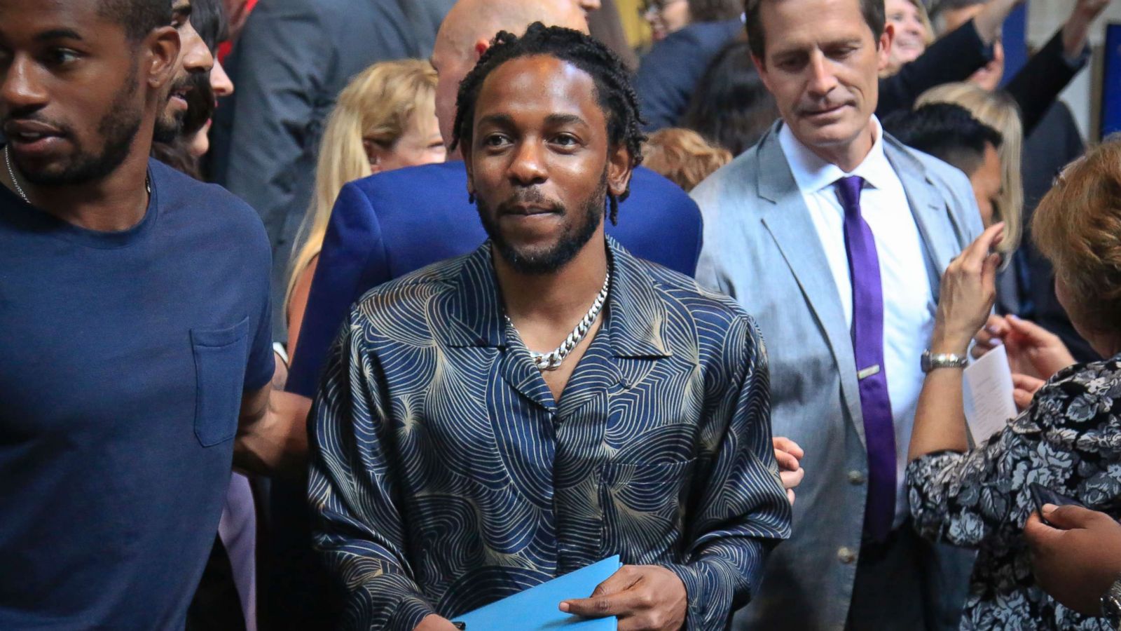PHOTO: Pulitzer Prize winner for music Kendrick Lamar leaves after accepting his award for his album "DAMN," at the 2018 Pulitzer Prize awards luncheon at Columbia University, May 30, 2018, in New York.