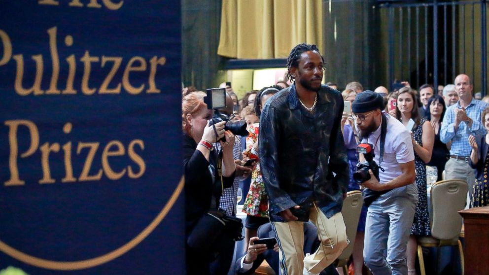 PHOTO: Pulitzer Prize winner for music Kendrick Lamar walks onto the stage to accept his award for his album "DAMN," during the 2018 Pulitzer Prize awards luncheon at Columbia University, May 30, 2018, in New York.