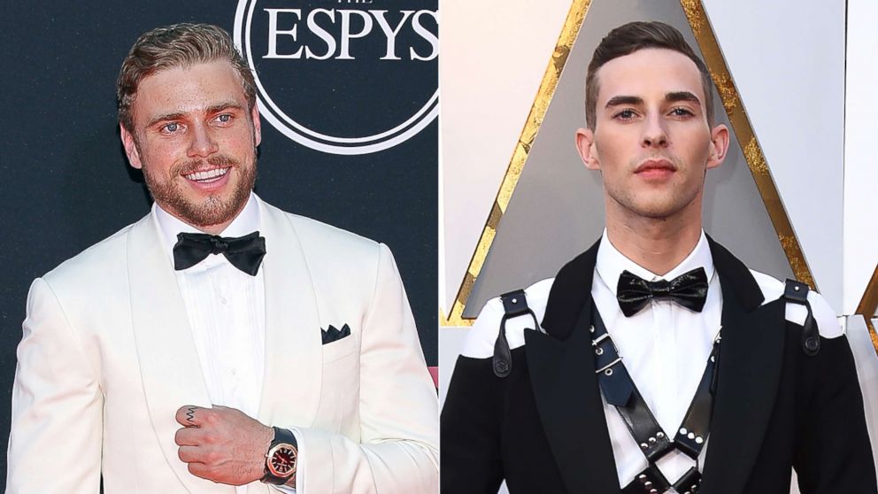 PHOTO: Gus Kenworthy attends The 2017 ESPYS on July 12, 2017, in Los Angeles.|	Adam Rippon arrives at the Oscars on March 4, 2018 in Los Angeles.