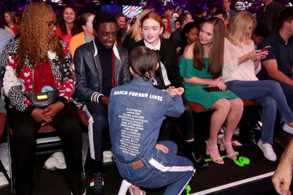 PHOTO: Caleb McLaughlin, Millie Bobby Brown, and Sadie Sink attend Nickelodeon's 2018 Kids' Choice Awards at The Forum, March 24, 2018, in Inglewood, Calif.
