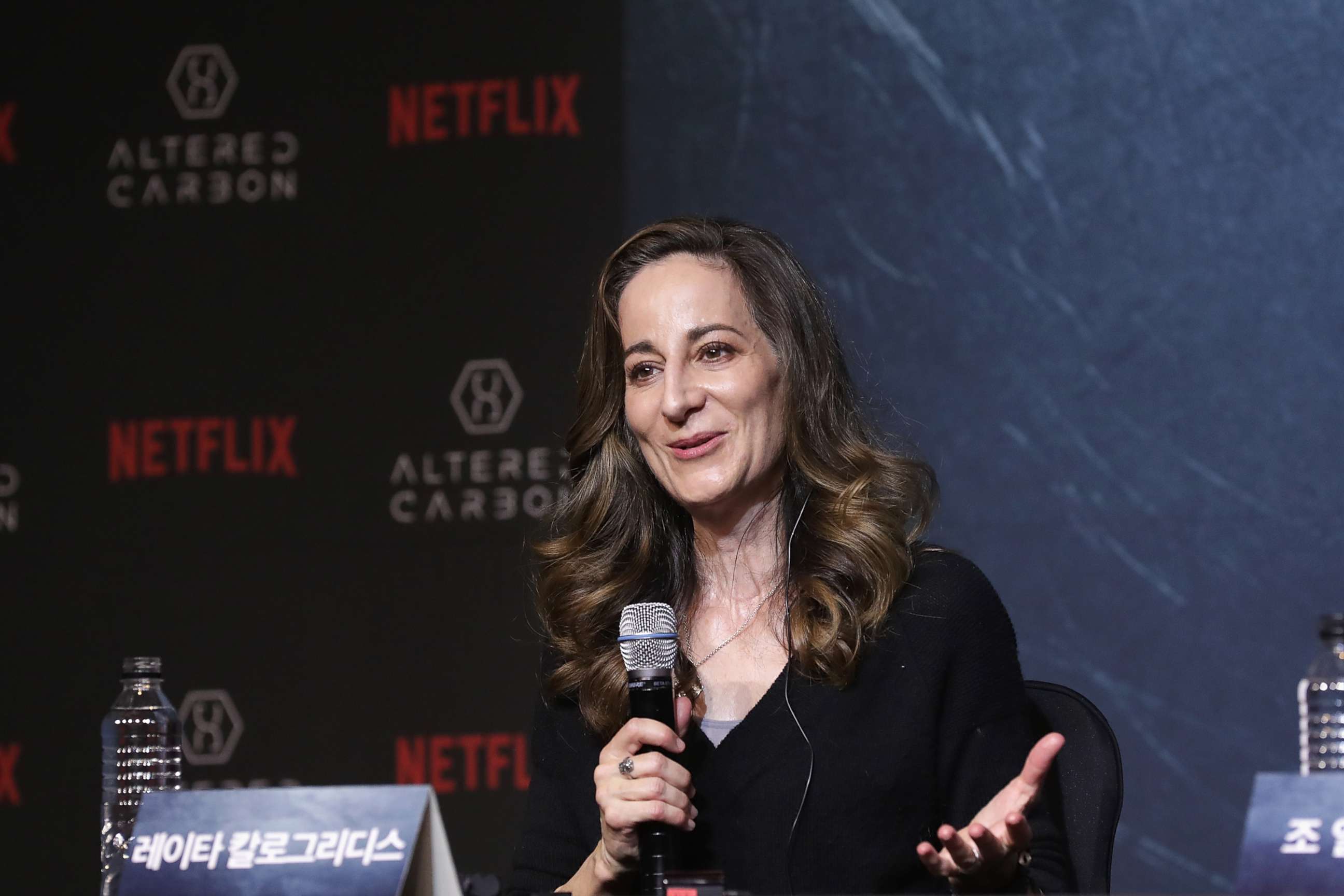 PHOTO: Screenwriter Laeta Kalogridis attends the press conference for Netflix's "Altered Carbon" on Jan. 22, 2018 in Seoul.