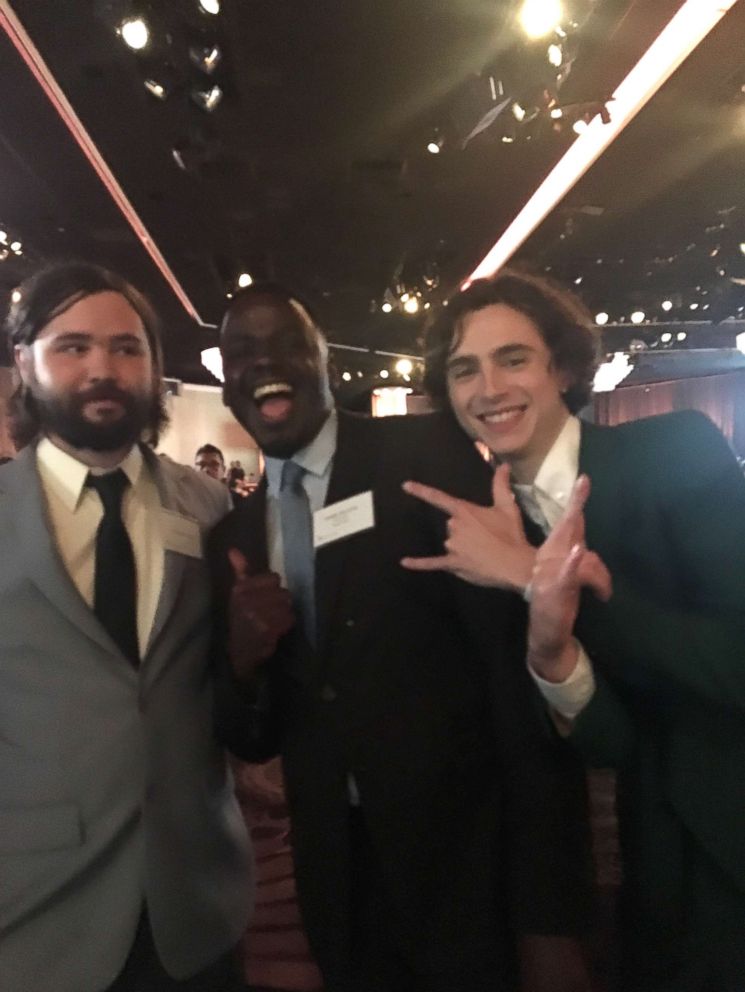 PHOTO: Co-producer Corwin Lamm meets Daniel Kaluuya and gets photobombed by Timothee Chalamet.