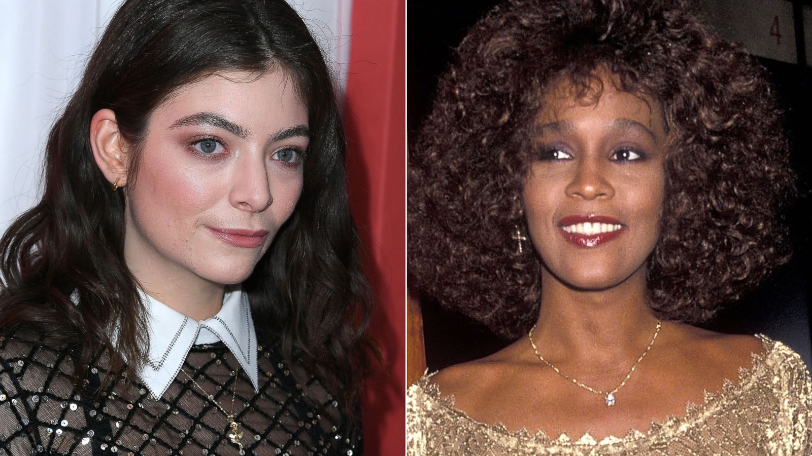 PHOTO: Lorde, left, in New York City, Jan. 26, 2018, and Whitney Houston, right, in New York City, May 30, 1990.