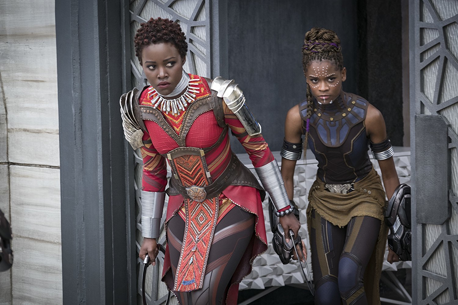 PHOTO: Lupita Nyong'o and Letitia Wright in "Black Panther," 2018.