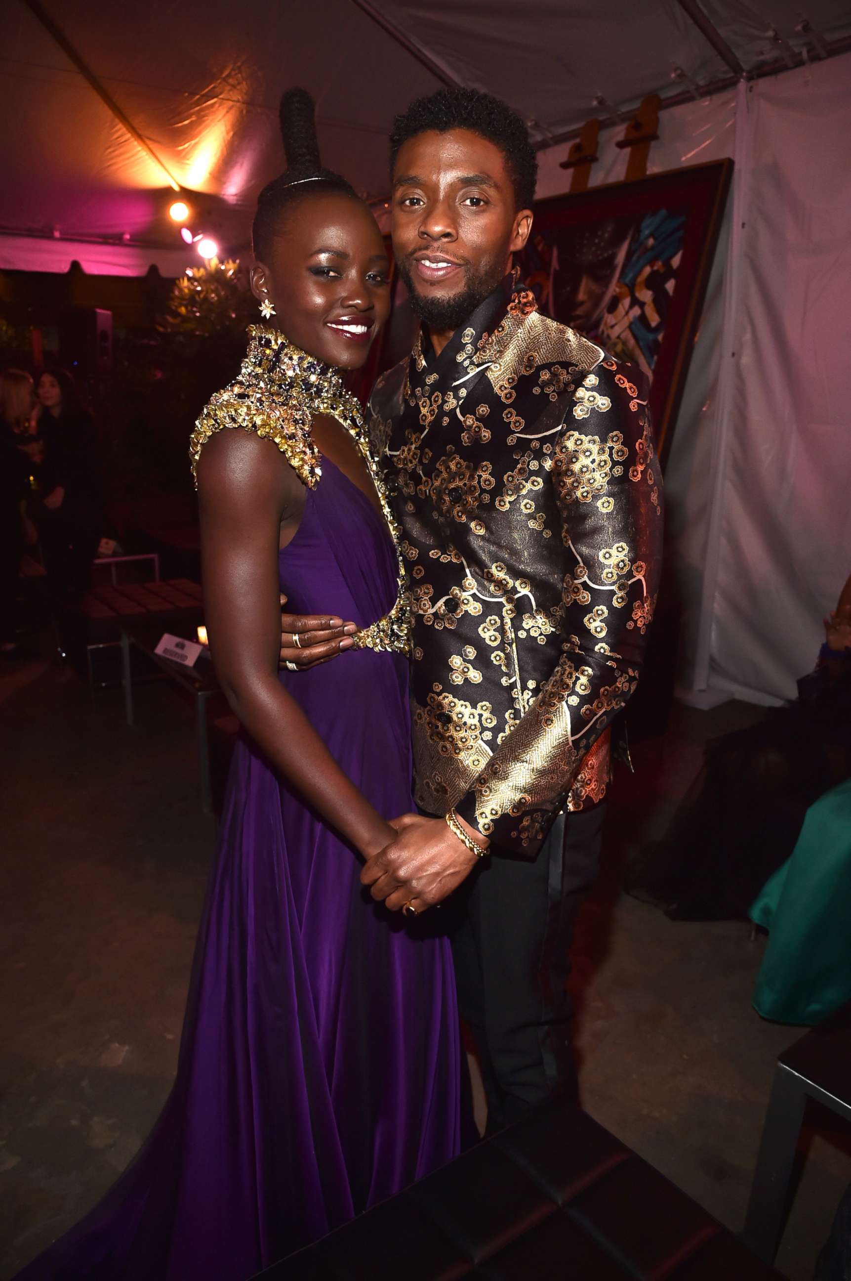 PHOTO: Lupita Nyong'o (L) and Chadwick Boseman at the Los Angeles World Premiere of Marvel Studios' "Black Panther" at Dolby Theater, Jan. 29, 2018 in Hollywood, Calif.