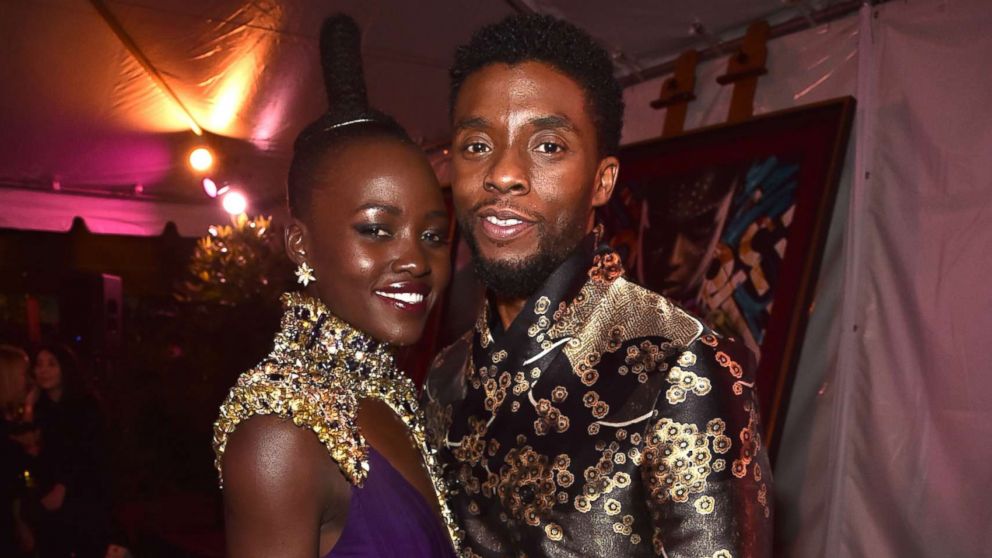 PHOTO: Lupita Nyong'o (L) and Chadwick Boseman at the Los Angeles World Premiere of Marvel Studios' "Black Panther" at Dolby Theater, Jan. 29, 2018 in Hollywood, Calif.