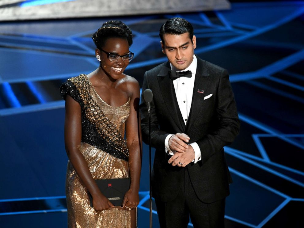 PHOTO: Actors Lupita Nyong'o and Kumail Nanjiani speak onstage during the 90th Annual Academy Awards at the Dolby Theatre at Hollywood & Highland Center, March 4, 2018, in Hollywood, California. 