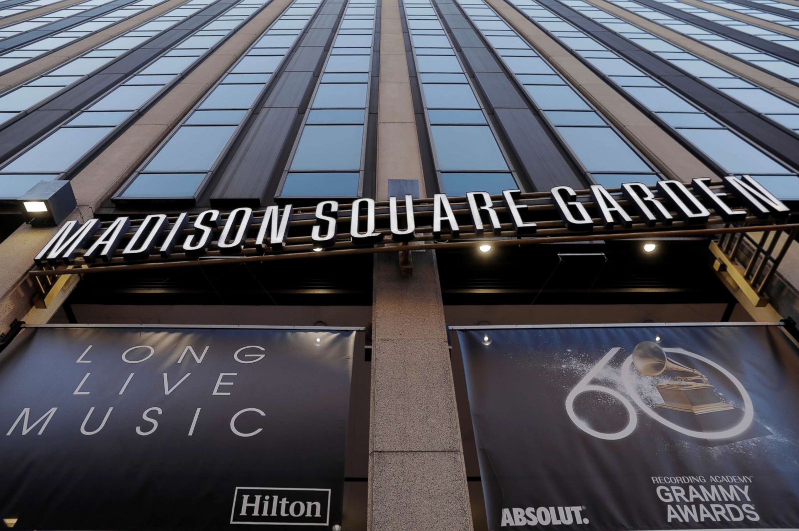 PHOTO: An advertisement for the upcoming 60th Annual Grammy Awards is displayed on the side of Madison Square Garden in New York City, Jan. 25, 2018.