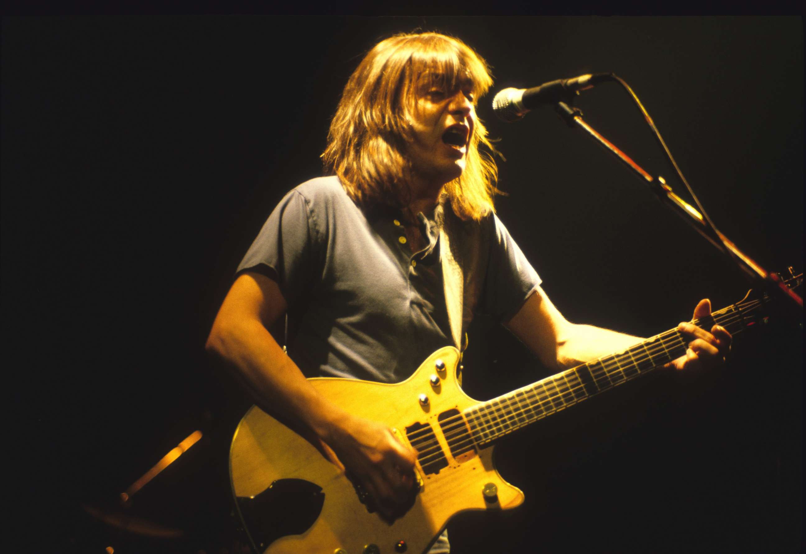 PHOTO: Guitarist Malcolm Young of the rock band AC/DC performs at the Met Center in Bloomington, Minn., Sept. 29, 1985. 
