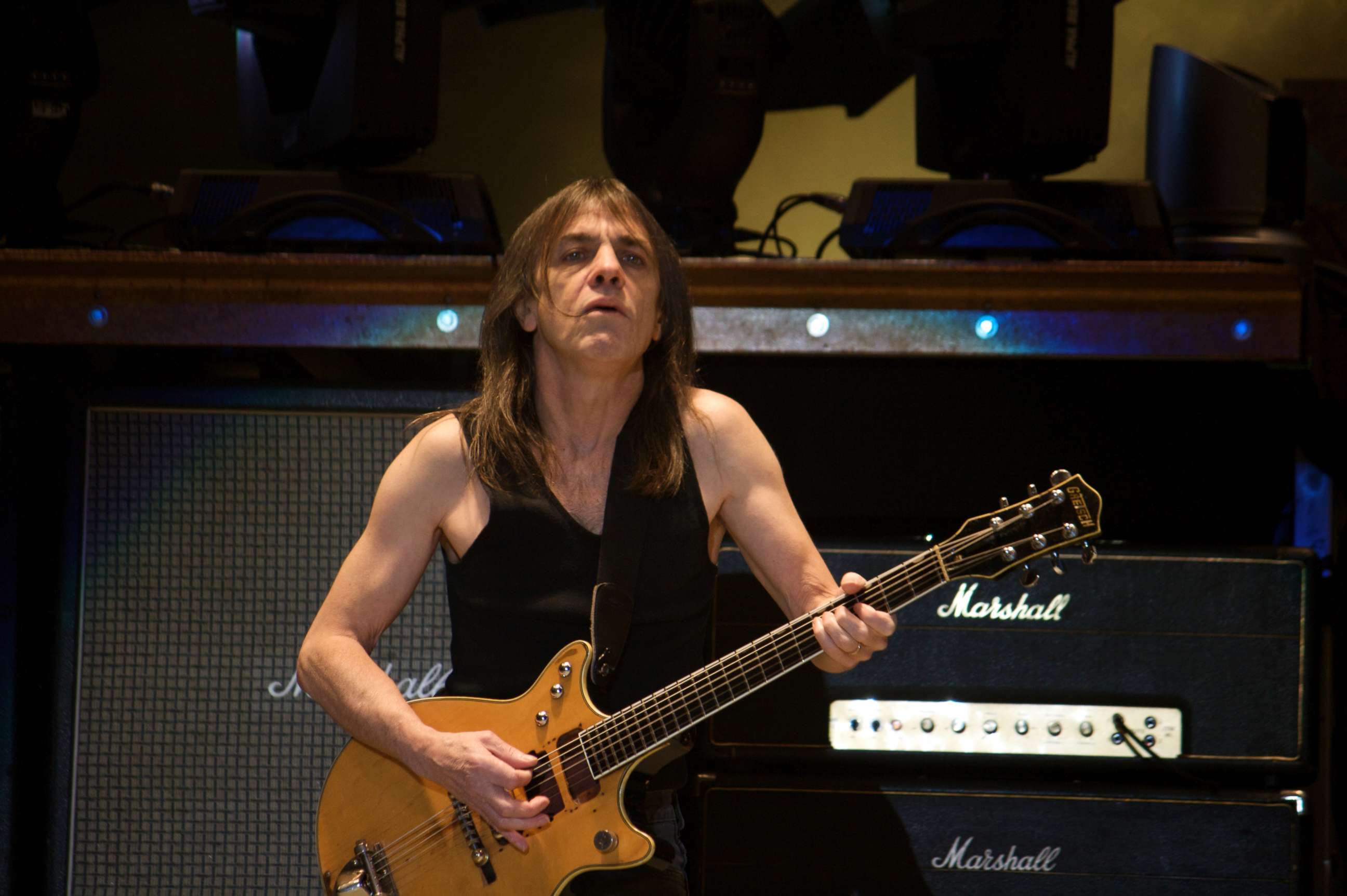 PHOTO: Guitarist Malcolm Young of the rock band AC/DC performs at the Rogers Center in Toronto, Jan. 9, 2009.