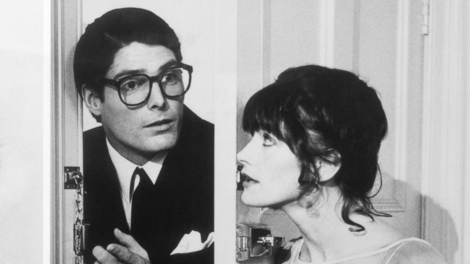 PHOTO: Christopher Reeve as Superman, left, and as Clark Kent, right, with Lois Lane, played by Margot Kidder, in the 1978 film "Superman: The Movie."