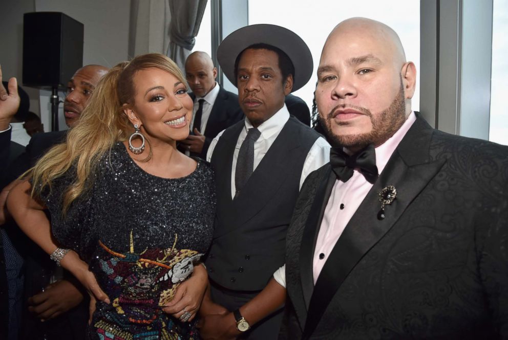 PHOTO: Mariah Carey, Jay-Z and Fat Joe attend Roc Nation THE BRUNCH at One World Observatory, Jan. 27, 2018, in New York. 