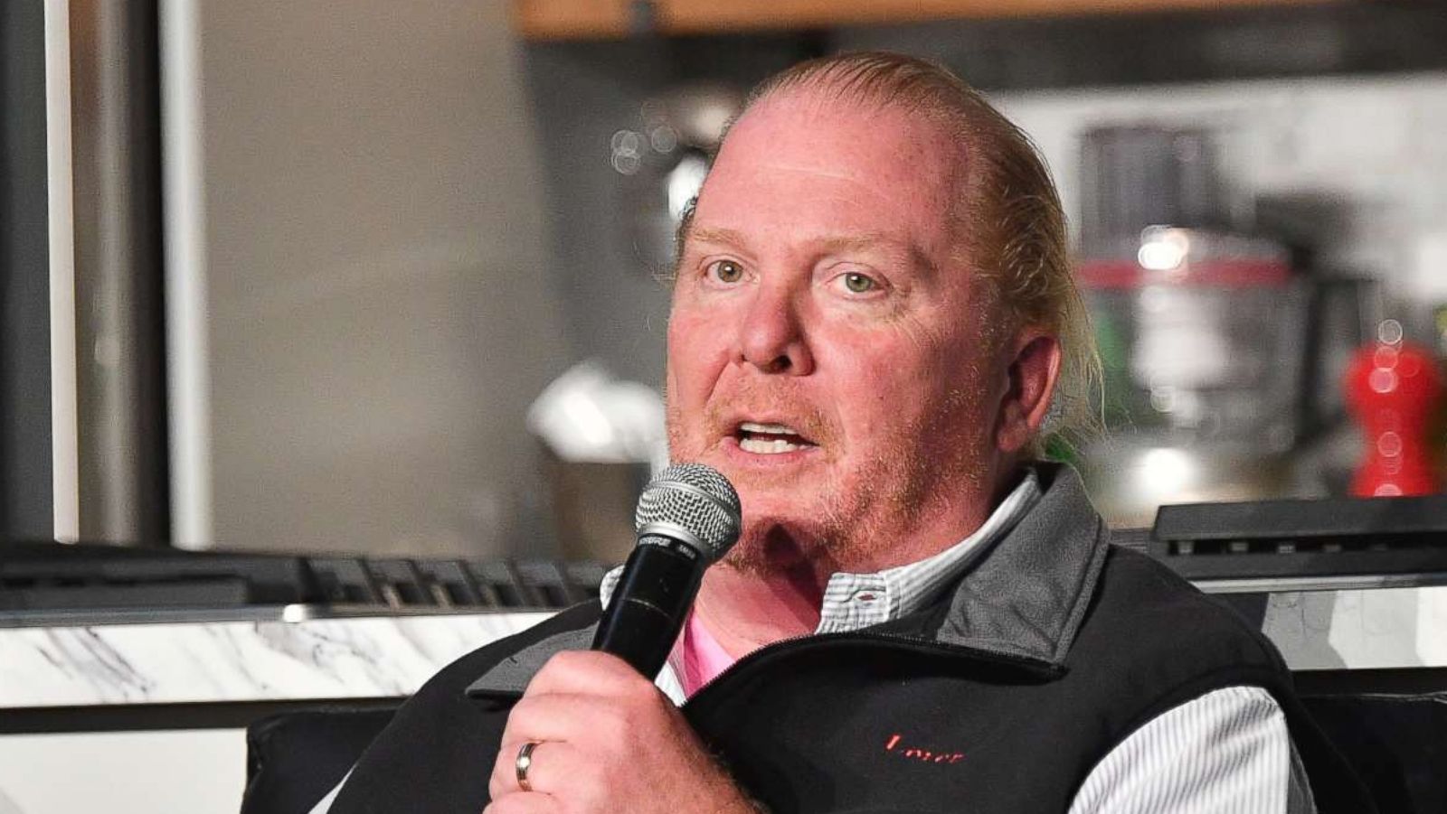 PHOTO: Chef Mario Batali speaks on the "Chefs are Rock Stars and Rock Stars are Chefs" panel at Southern Glazer's Wine & Spirits of New York Trade Tasting presented by Beverage Media Group, Oct. 13, 2017, in New York City.