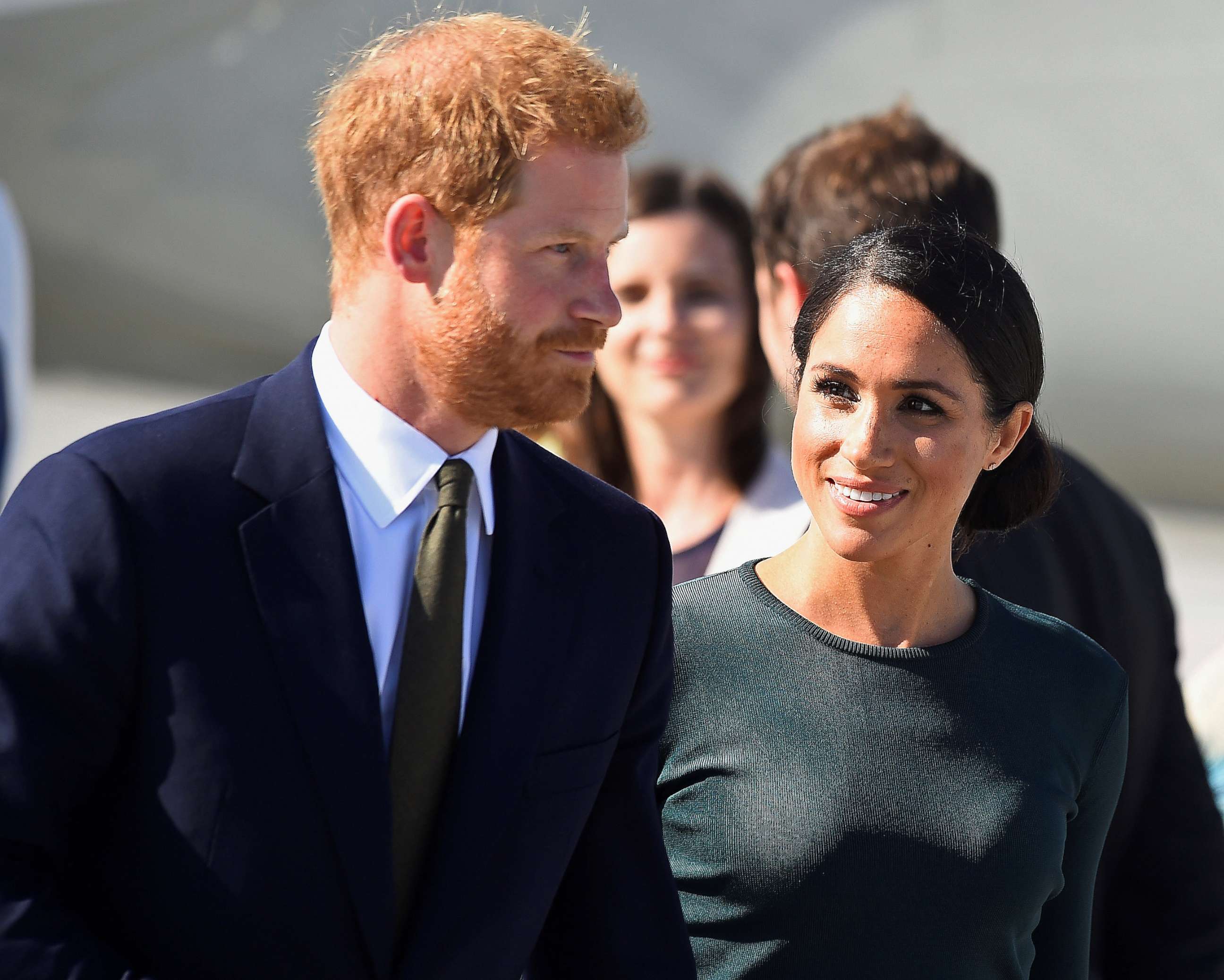 PHOTO: Britain's Prince Harry and Meghan Markle, the Duke and Duchess of Sussex, arrive at the airport for a two-day visit to Dublin, July 10, 2018.