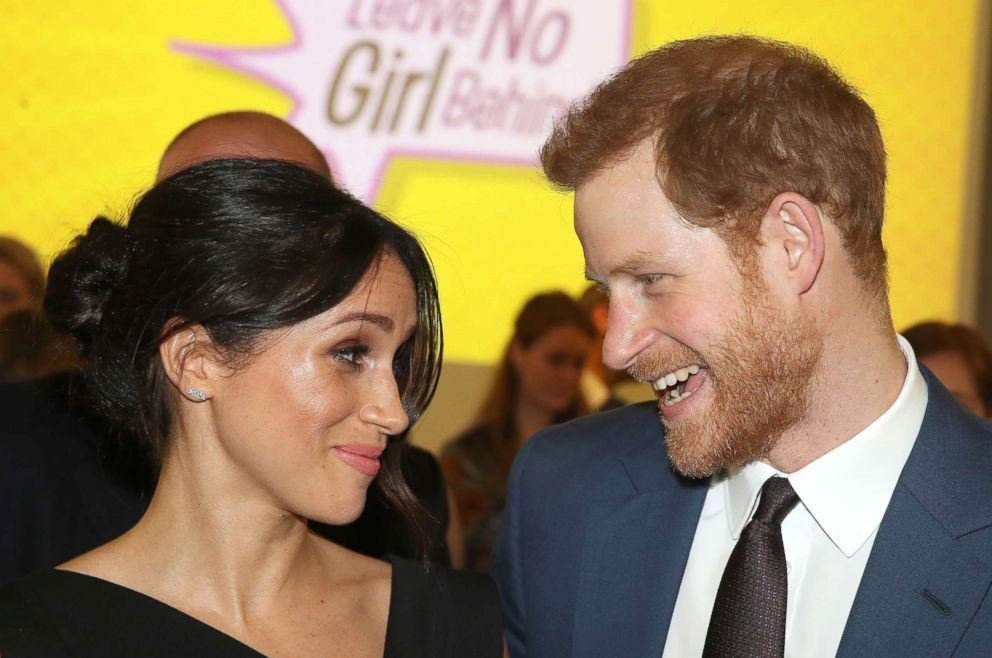 PHOTO: Meghan Markle and Prince Harry speaks they attend the Women's Empowerment reception at the Royal Aeronautical Society, April 19, 2018, in London.