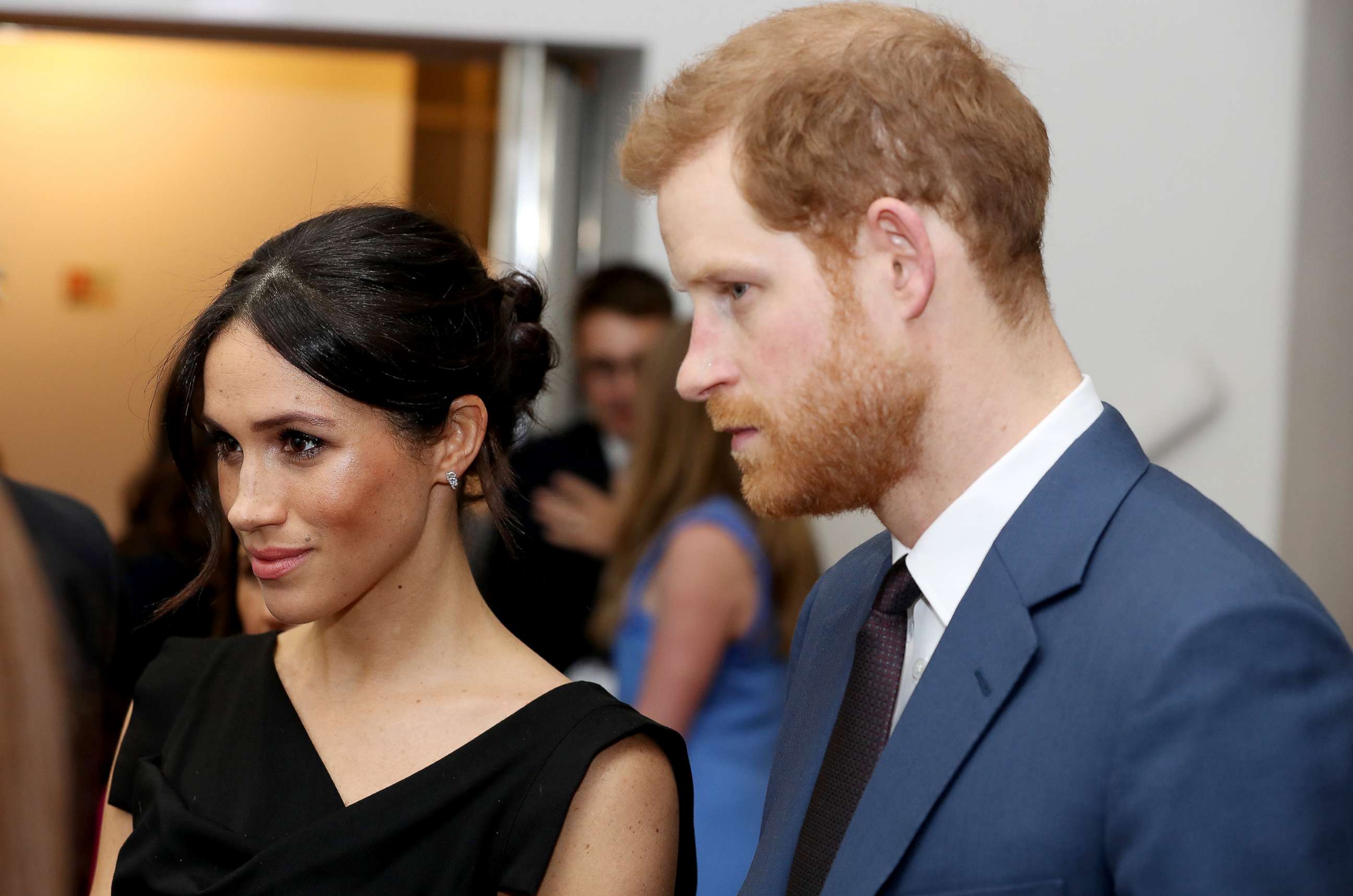 PHOTO: Meghan Markle and Prince Harry speaks they attend the Women's Empowerment reception at the Royal Aeronautical Society, April 19, 2018, in London.