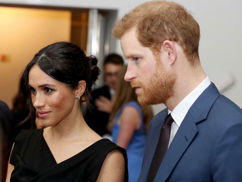 PHOTO: Meghan Markle and Prince Harry speaks they attend the Womens Empowerment reception at the Royal Aeronautical Society, April 19, 2018, in London.
