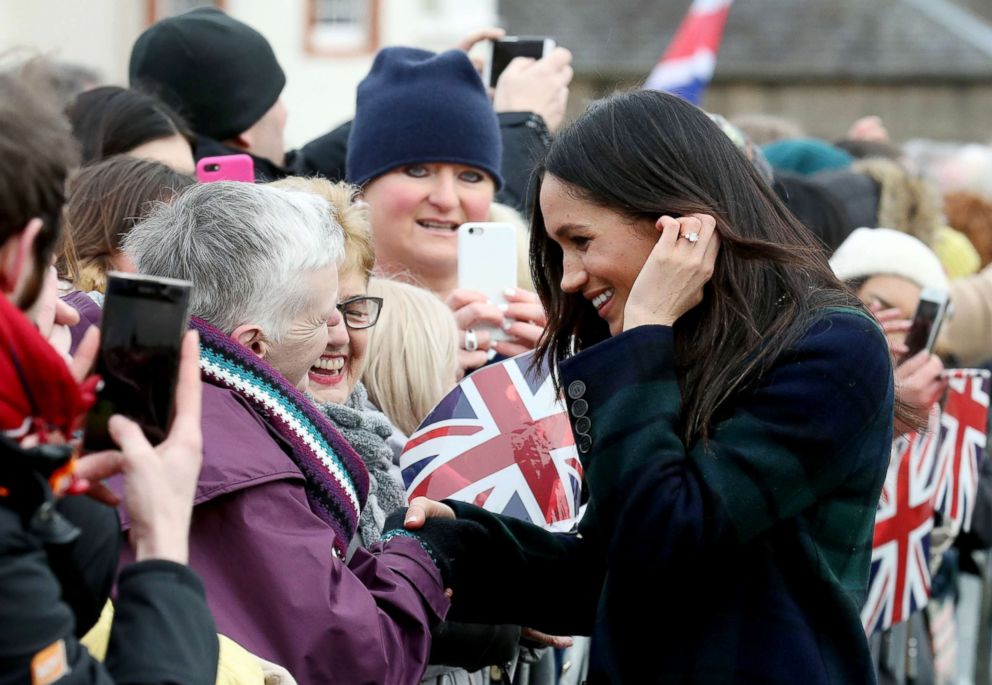 PHOTO: Meghan Markle meets well wishers on the esplanade at Edinburgh Castle with Prince Harry on Feb 13, 2018 in Edinburgh, Scotland.