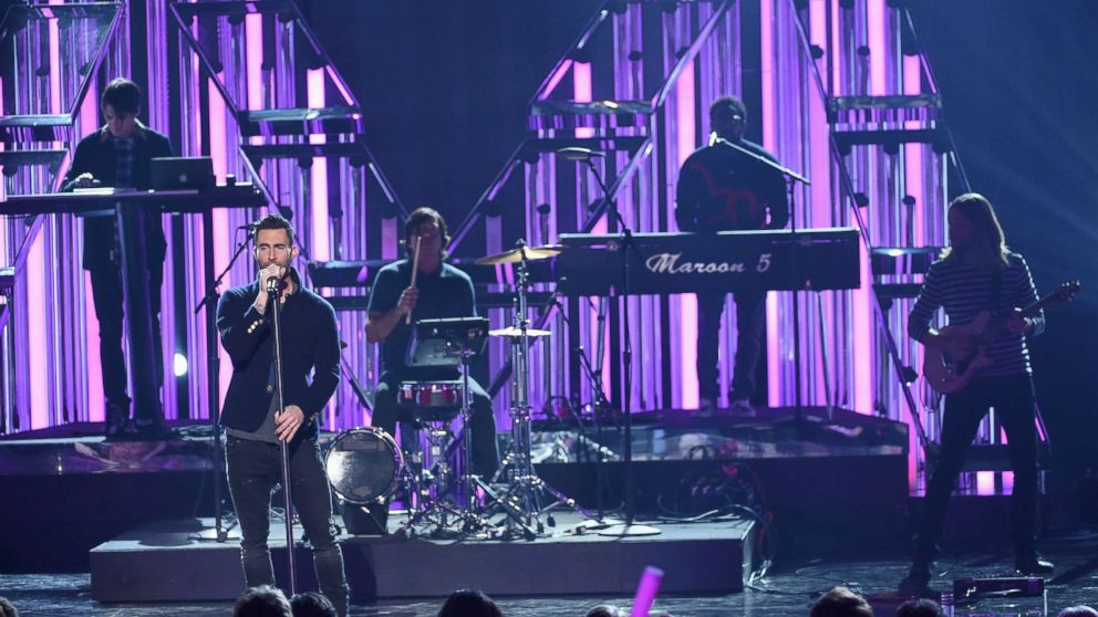 Maroon 5 performs at the  2016 American Music Awards, Nov. 20, 2016 in Los Angeles.