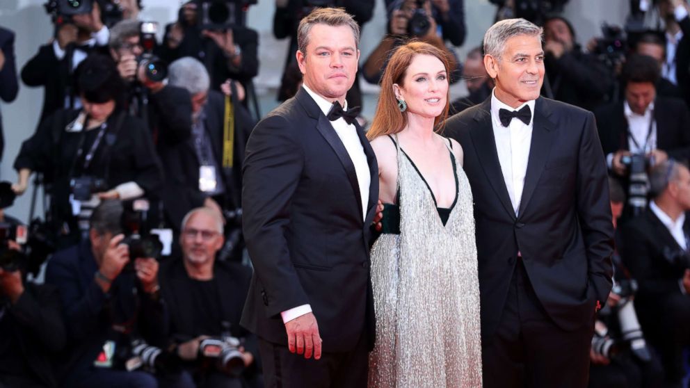 PHOTO: Matt Damon, Julianne Moore and George Clooney walk the red carpet ahead of the "Suburbicon" screening during the 74th Venice Film Festival at Sala Grande, Sept. 2, 2017 in Venice, Italy. 