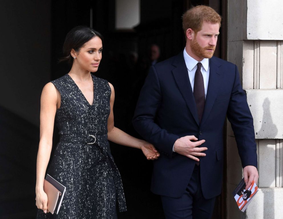PHOTO: Britain's Prince Harry and his fiancee Meghan Markle leave a memorial service at St Martin-in-the-Fields in Trafalgar Square in London, April 23, 2018.