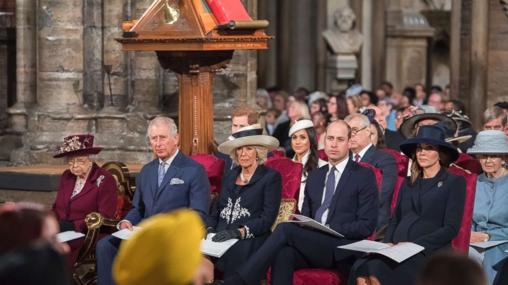 PHOTO: Britain's Queen Elizabeth II, Britain's Prince Charles, Britain's Camilla, Duchess of Cornwall, Britain's Prince William, Duke of Cambridge and Catherine, Duchess of Cambridge attend a Commonwealth Day Service.